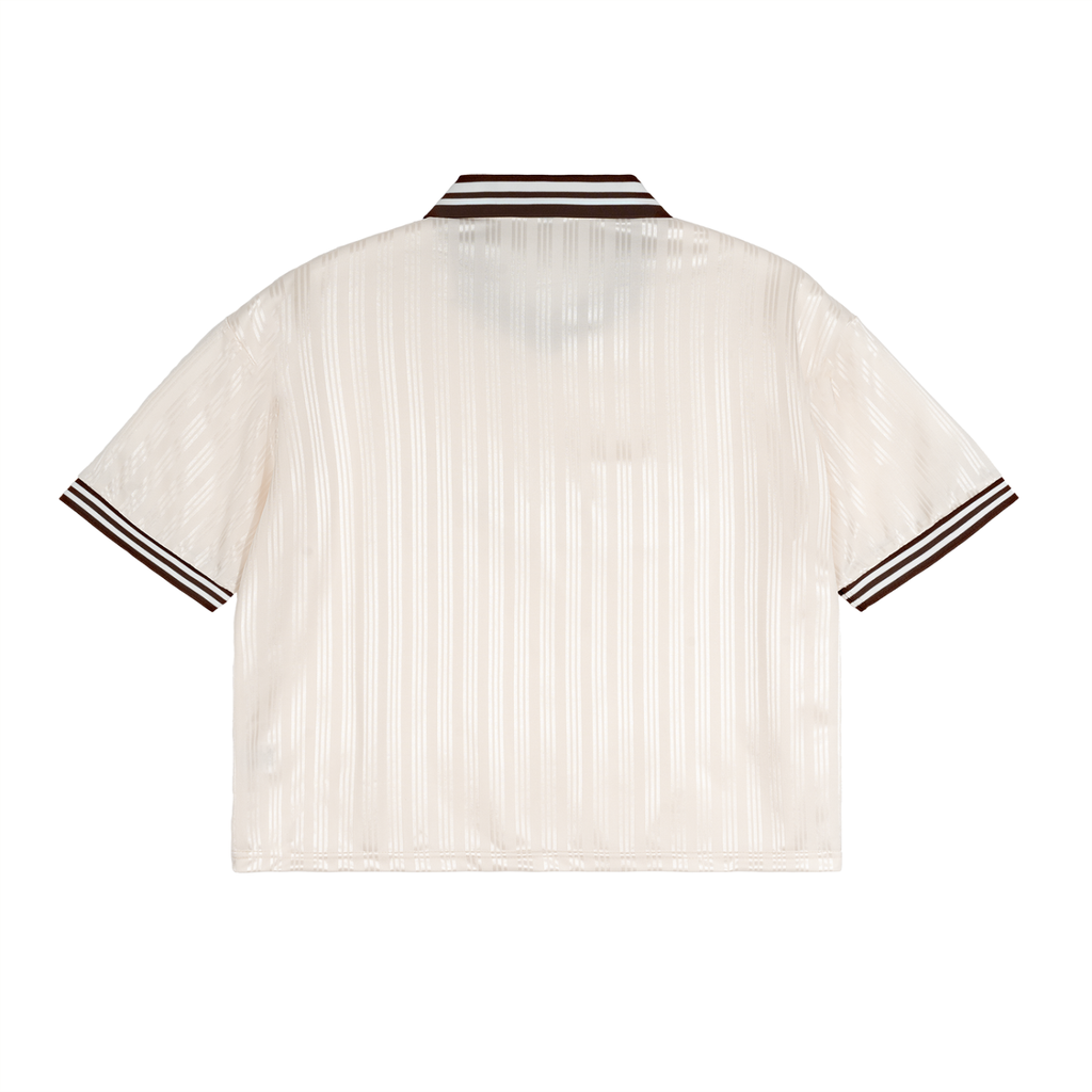 " POWer " Beige Tee w Stripped Collar