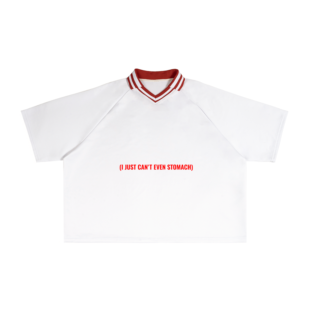 "PEAK" Off-White Tee w Red Pin Collar