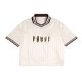 " POWer " Beige Tee w Stripped Collar