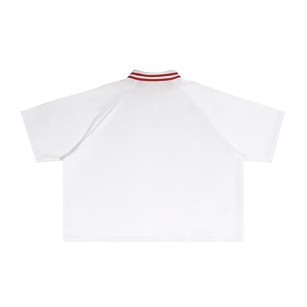 "PEAK" Off-White Tee w Red Pin Collar